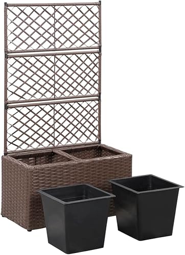 Miniatura 11 de Cama elevada enrejada con 1 maceta de 11.8 x 11.8 x 42.1 pulgadas, poliéster ratán gris, cama de jardín elevada, macetas al aire libre para jardín