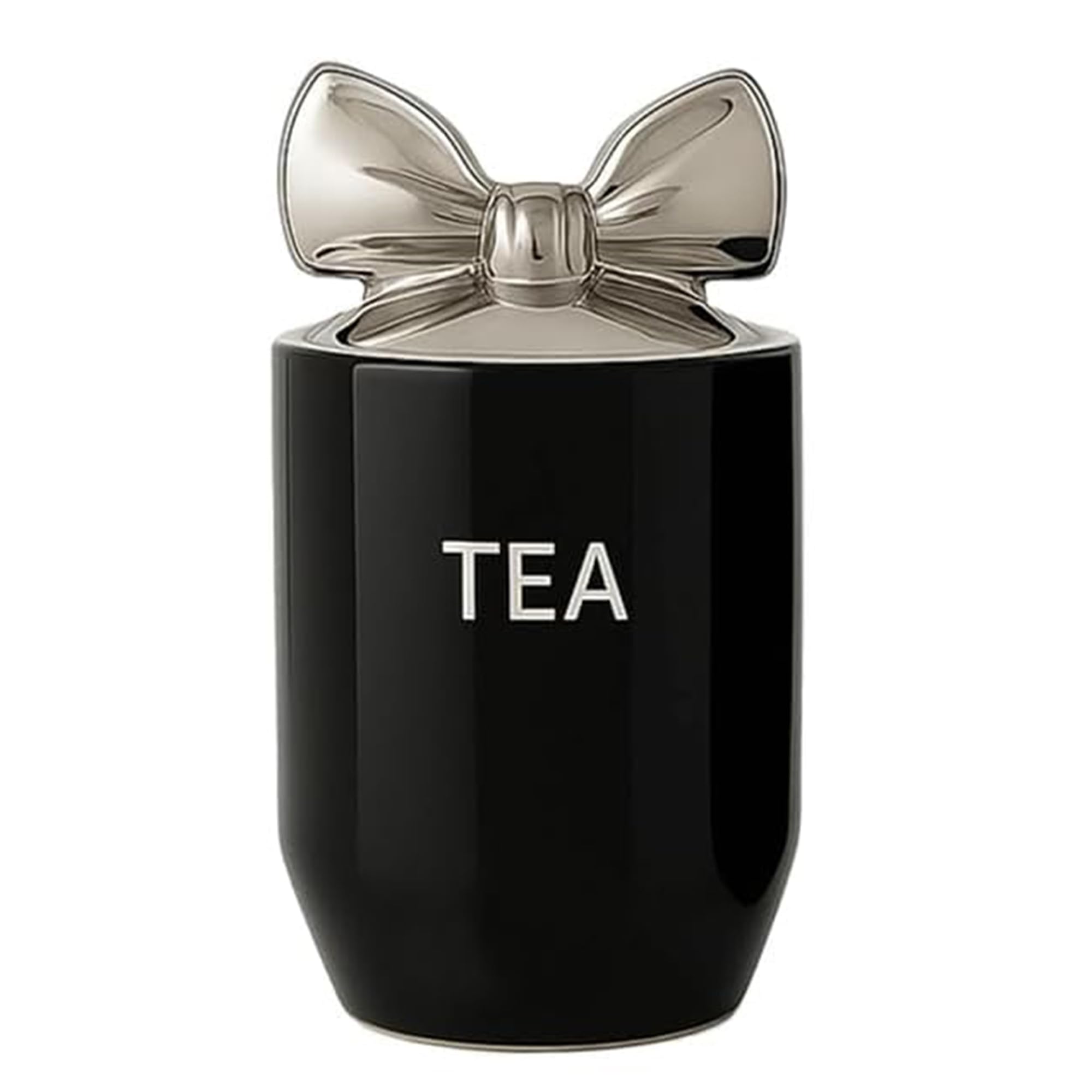 BMLIMITED BML Kitchen Storage Canister with Lid – Decorative Storage Jar for Tea, Coffee, Sugar, Biscuits & Dry Food – Multiple Colours and Designs Available (Black Bow Tea Jar)