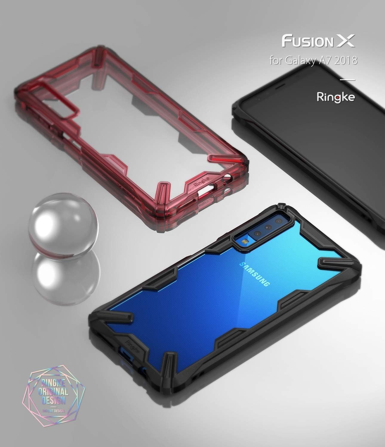 Ringke Fusion-X (Black) Designed for Galaxy A7 2018 Case Cover Clear Dot PC Back with Rugged TPU Bumper Anti Rainbow Effect (Straps Access Design) for Galaxy A7 2018