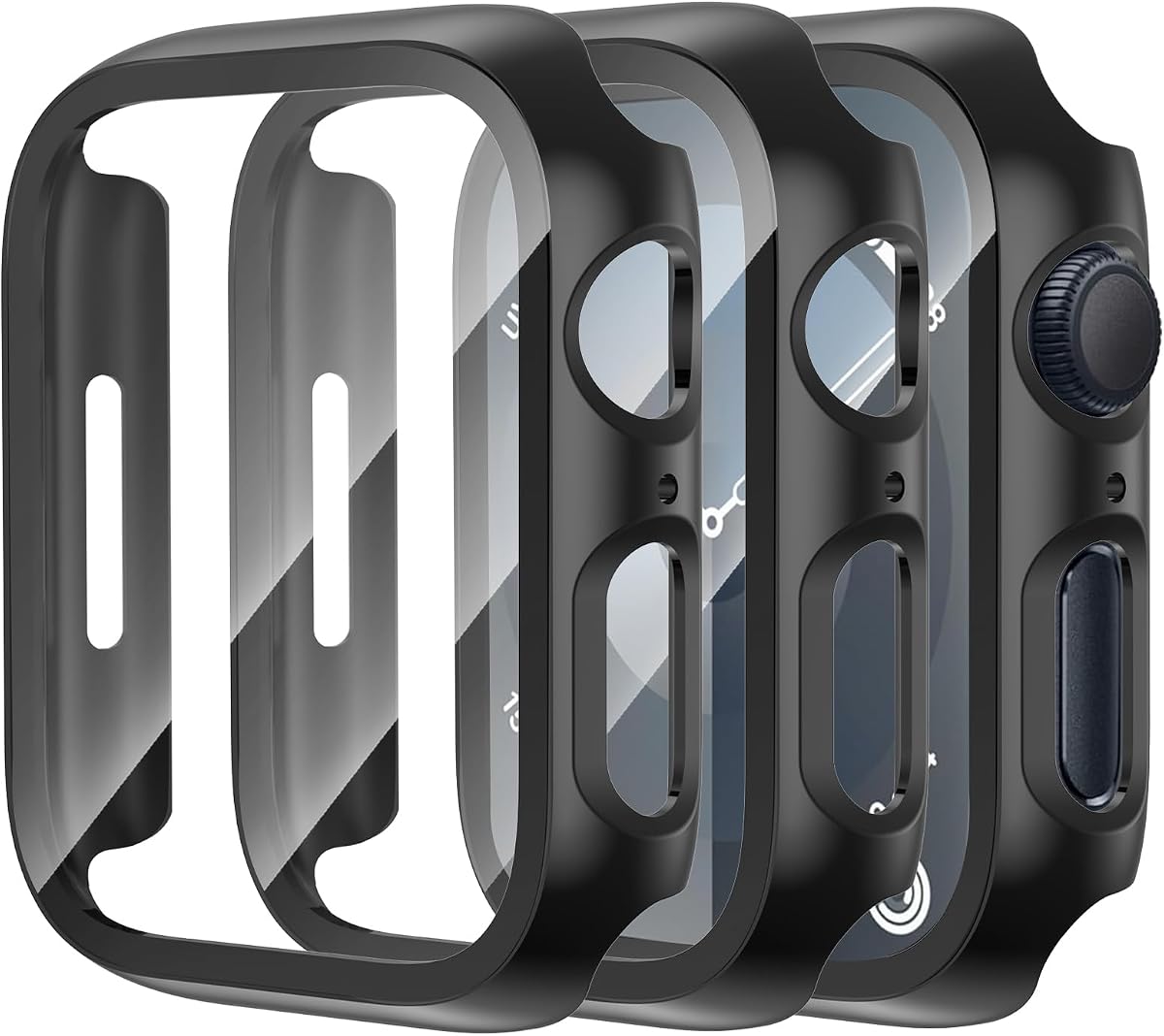 3-Pack Case with Tempered Glass Screen Protector for Apple Watch 44mm SE 3/2nd Gen Series 6/5/4/SE, Ultra-Thin Anti-Scratch Full Protective Bumper Cover for iWatch 44mm Accessories
