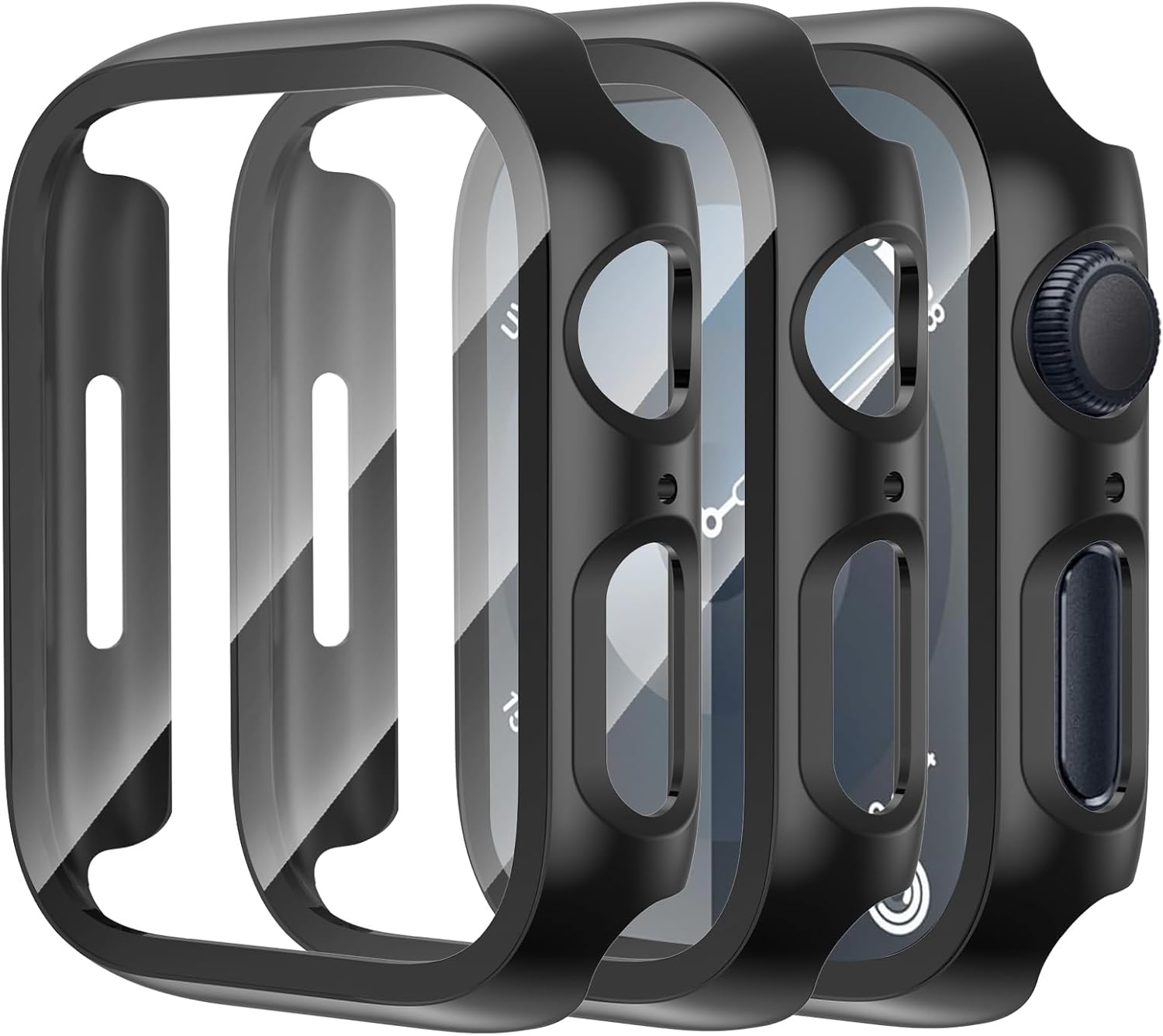 3-Pack Case with Tempered Glass Screen Protector for Apple Watch 44mm SE 3/2nd Gen Series 6/5/4/SE, Ultra-Thin Anti-Scratch Full Protective Bumper Cover for iWatch 44mm Accessories