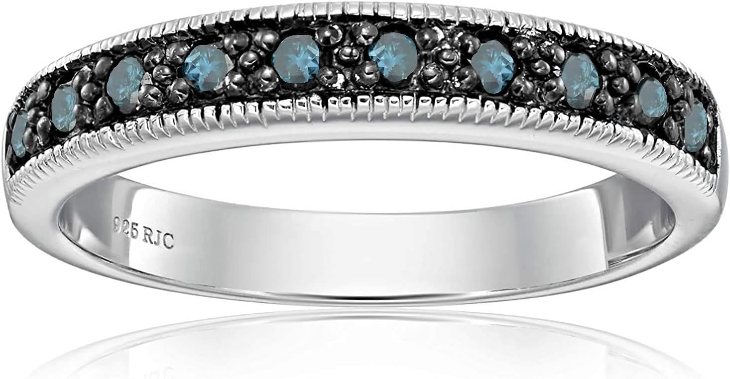 V3 Jewelry V3 Jewelry Natural Blue Diamond Sterling Silver Band Ring