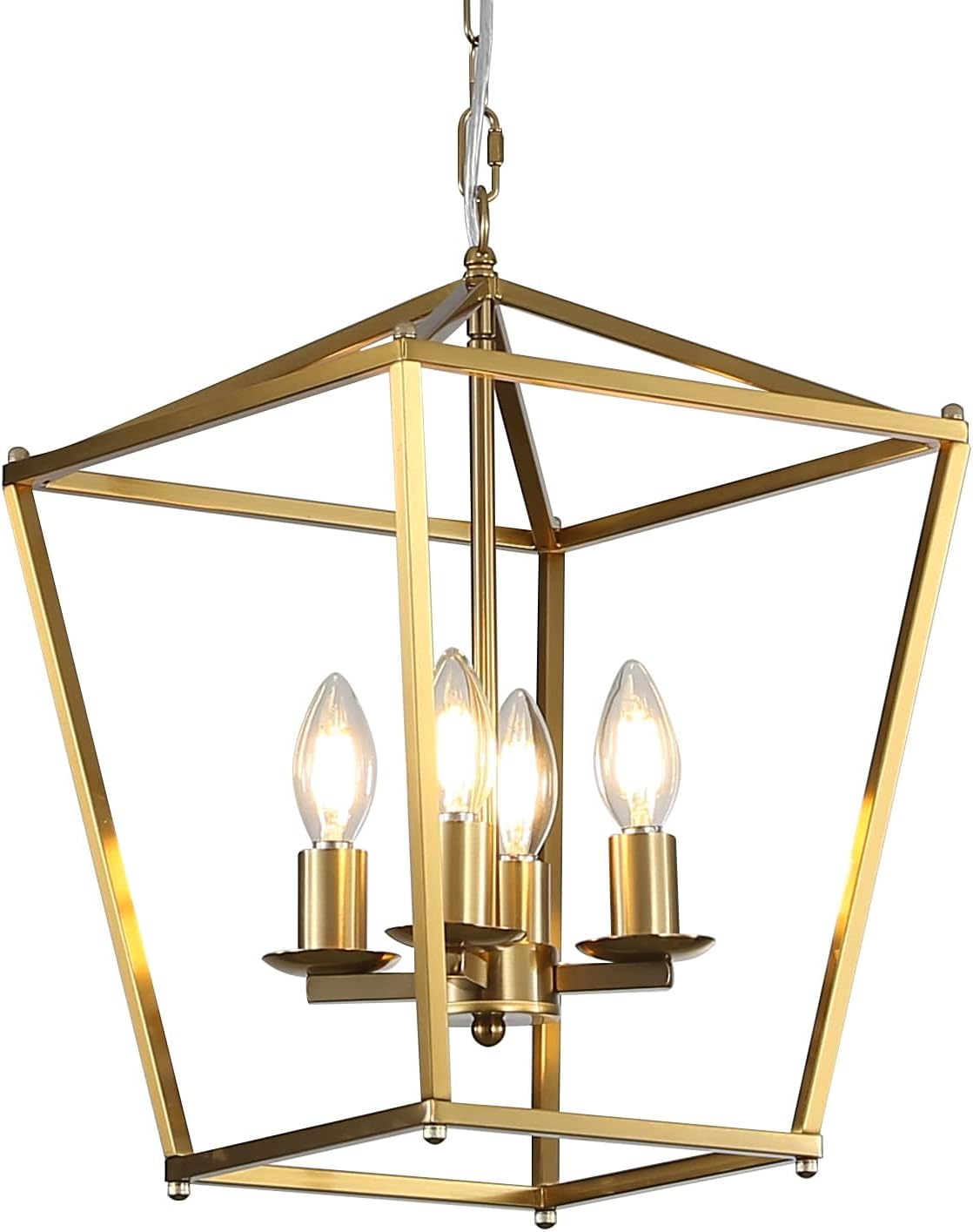 Rustic Lantern Chandeliers 4-Light Ceiling Cage Hanging Lights Gold Pendant Light Fixtures for Kitchen Island Dining Room Farmhouse Entryway Foyer