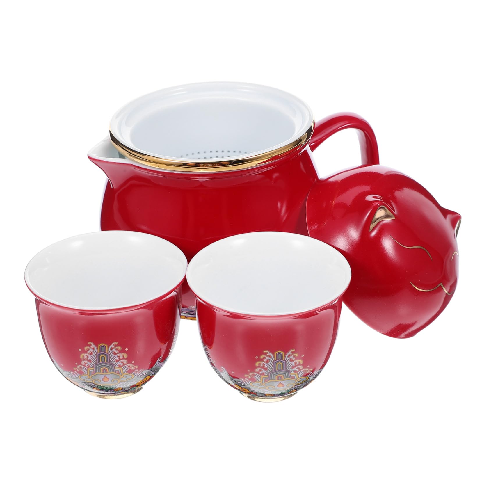 Hemobllo Service à Thé Portable Céramique Motif Chat Théière et Tasses pour Bureau Voyage et Pique Design Créatif et Transportable