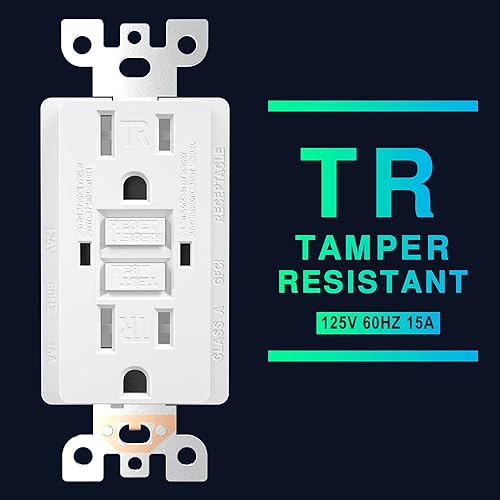 Miniatura 3 de GFCI - Receptáculo de salida blanca salida GFCI resistente a manipulaciones 15 amperios125 voltios función de autoprueba con indicador LED de 15