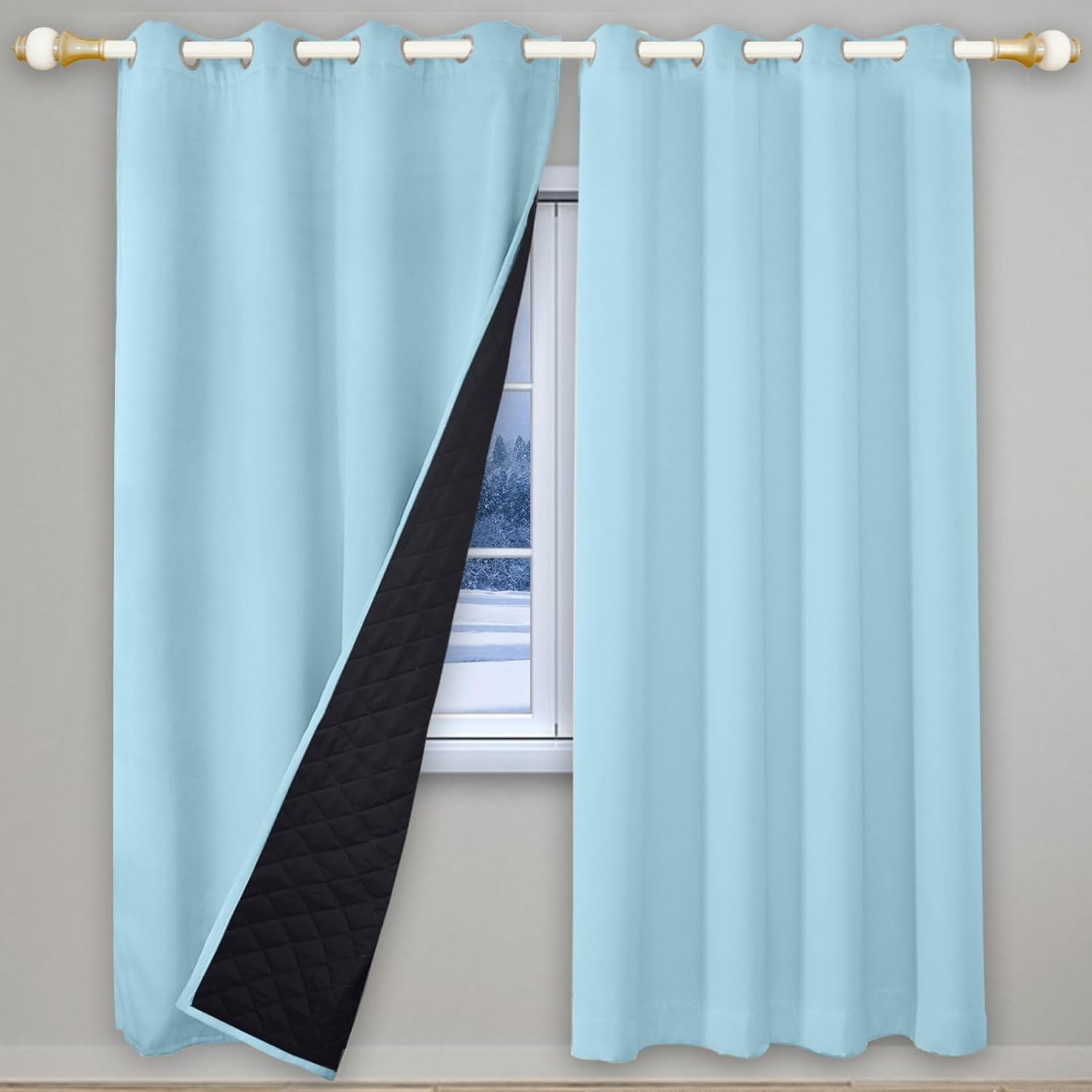 to Resist The Cold Insulation Air-Conditioning Curtains Panel Living Room 100% Blackout Curtain Eyelet Heat Blocking Winter Keep Warm Thermal Window Drapes(1PC,78.74 x 66.92 in)