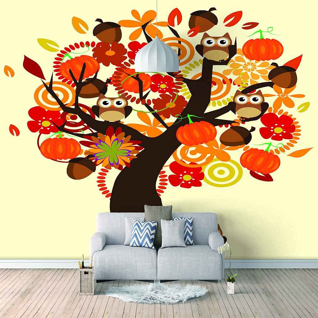 Papier peint mural hibou dessin animé 400x280 cm pour chambre d'enfants