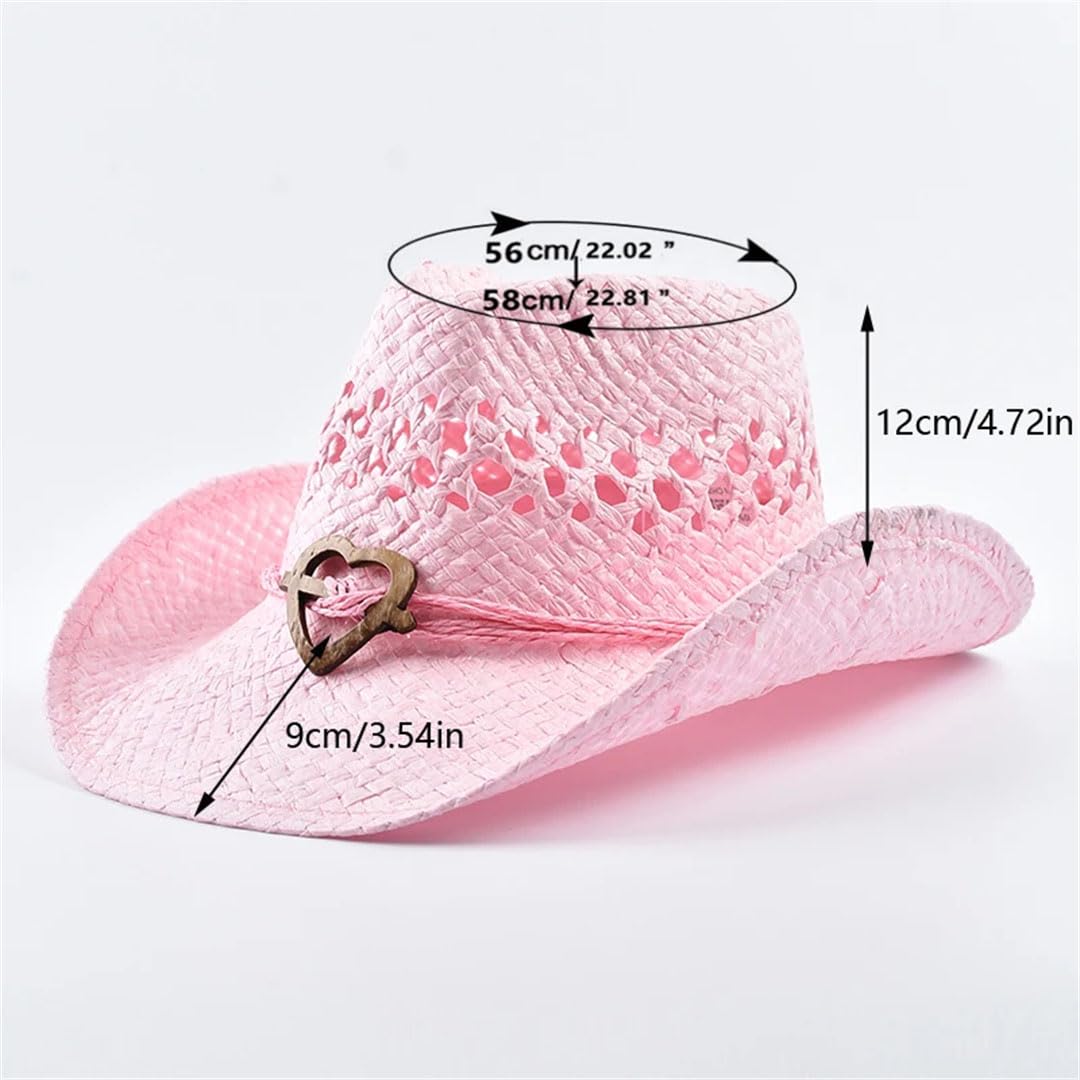 Cappello di paglia da donna, stile occidentale, per attività all'aperto, spiaggia, cappello da sole, Pnnrk, Etichettalia unica