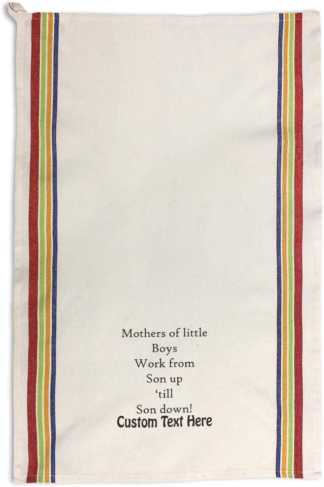 Custom Decor Kitchen Towels Mothers of Little Boys Work from Son up 'Till Down Family & Friends Mom Cleaning Supplies Dish Towels Multi Stripe Personalized Text Here