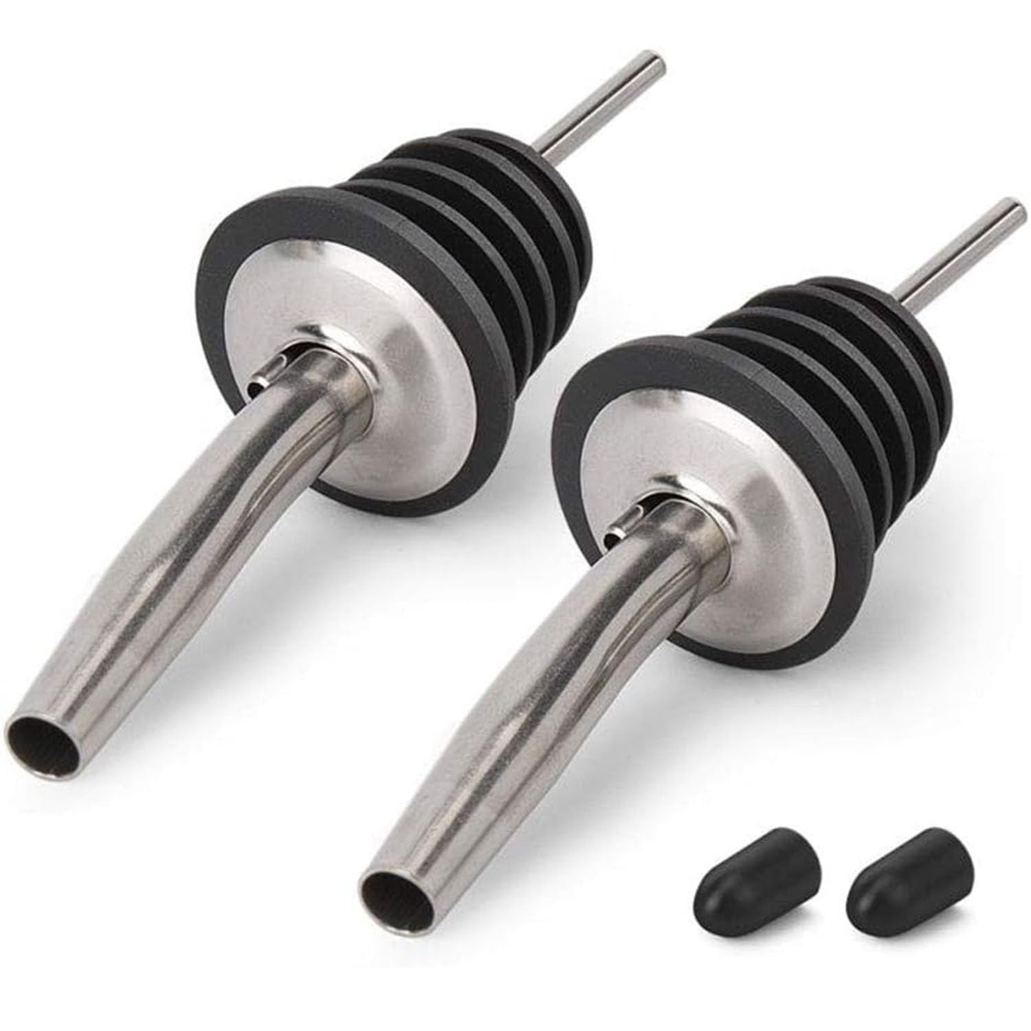 BALTRE 2Pcs Bottle Pourers for Spirits, Speed Wine Pourer, Olive Oil pourer,Stainless Steel Pourers, Suitable for About 3/4 Bottle Mouth, with Sealed Dust Caps