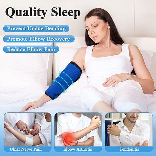 Miniatura 3 de Zelen Férula para codo, inmovilizador, soporte para el síndrome del túnel cubital, soporte para codo nocturno, férula para nervio cubital para
