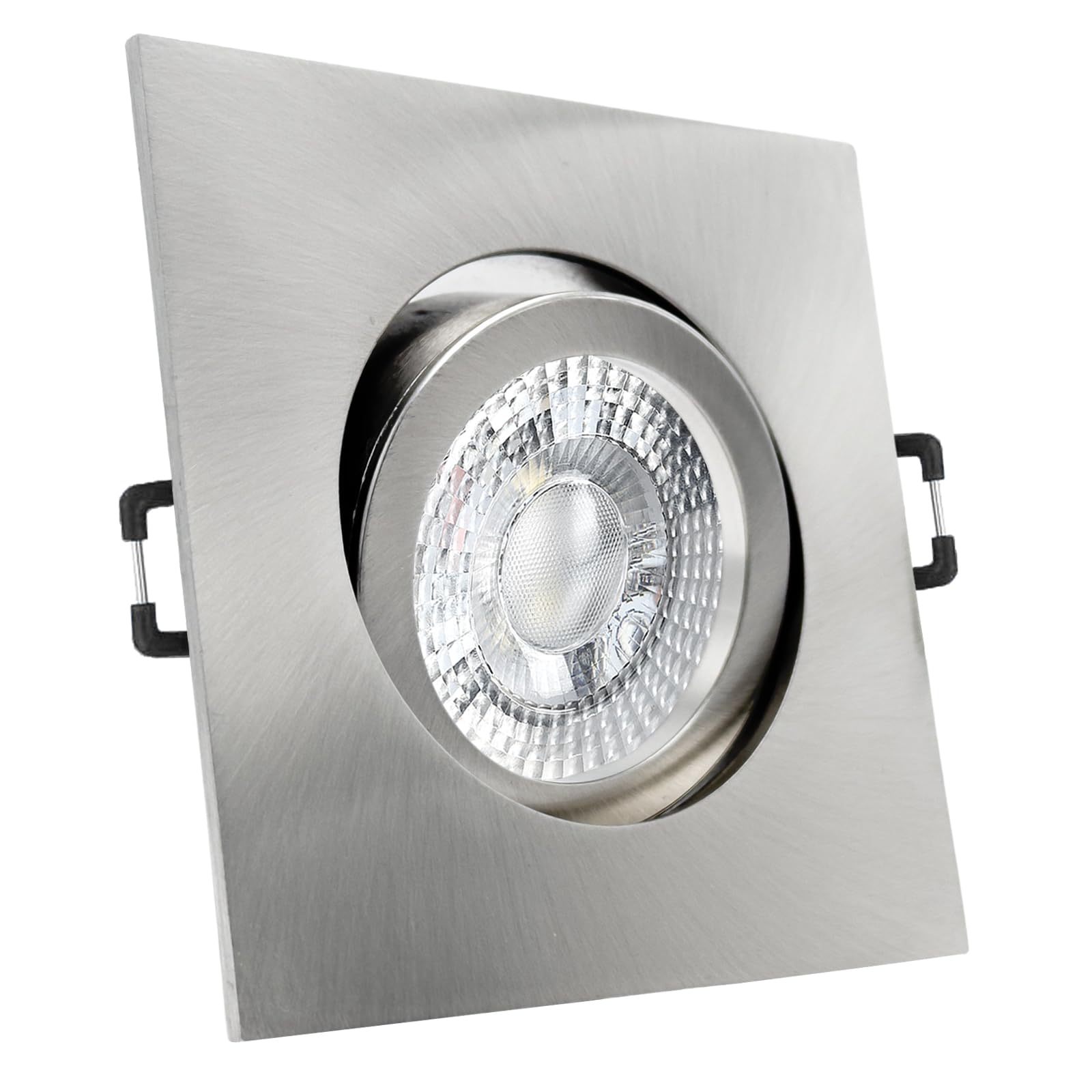 trendlights24 Carree-C LED Einbaustrahler 230V Edelstahl 8er Set Spots 6W | Decken Einbauleuchte, Edelstahl Optik, eckig, LED Spots, GU10, 6 Watt, 530 lm, Neutralweiß, 4000k, schwenkbar, 68 mm Lochmaß
