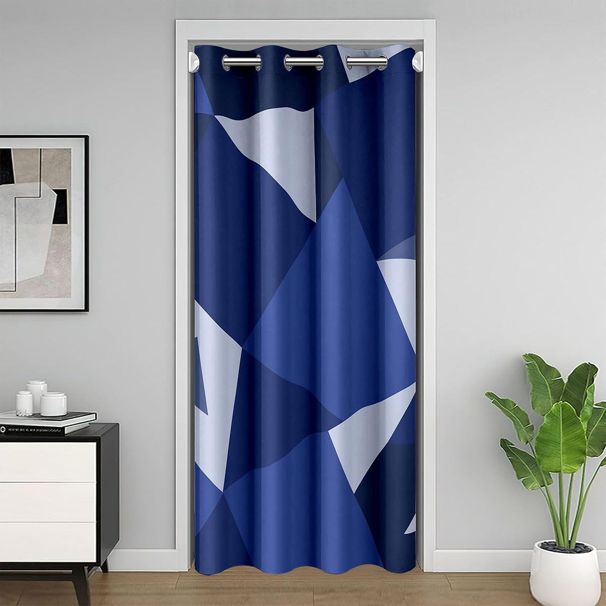 Rideaux draperies intérieurs de luxe bleu noir au fini géométrique abstrait