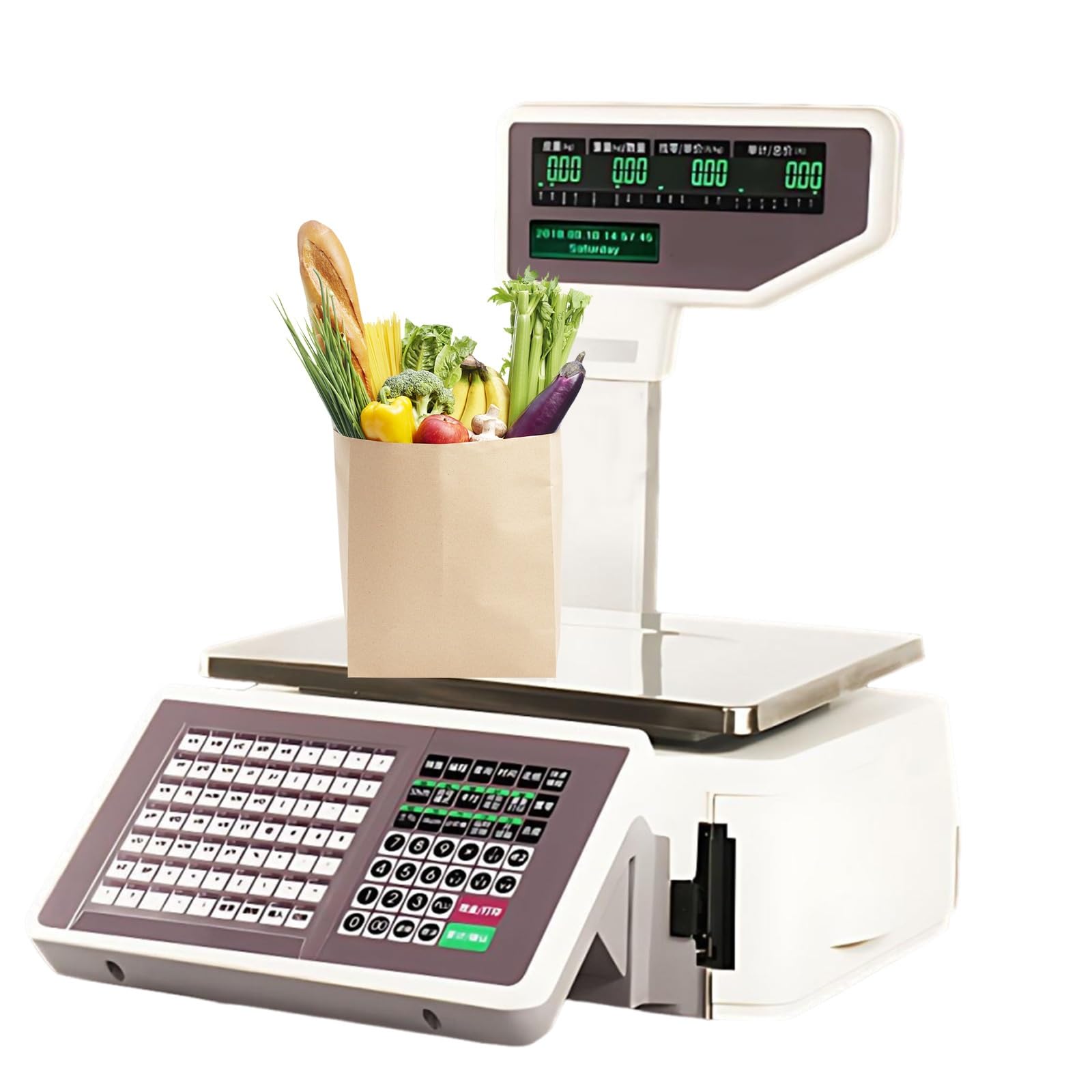 Balanza de Cálculo de Precios y Balanza Comercial Alimentos con impresora térmica etiquetas, pantalla LCD dual, operación rápida para tiendas y carnicerías