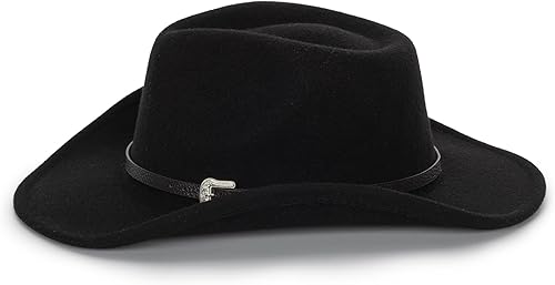 Miniatura 3 de Sombrero clásico de vaquero y vaquera de fieltro occidental negro para mujeres y hombres - Decoración con cinturón occidental Bukle