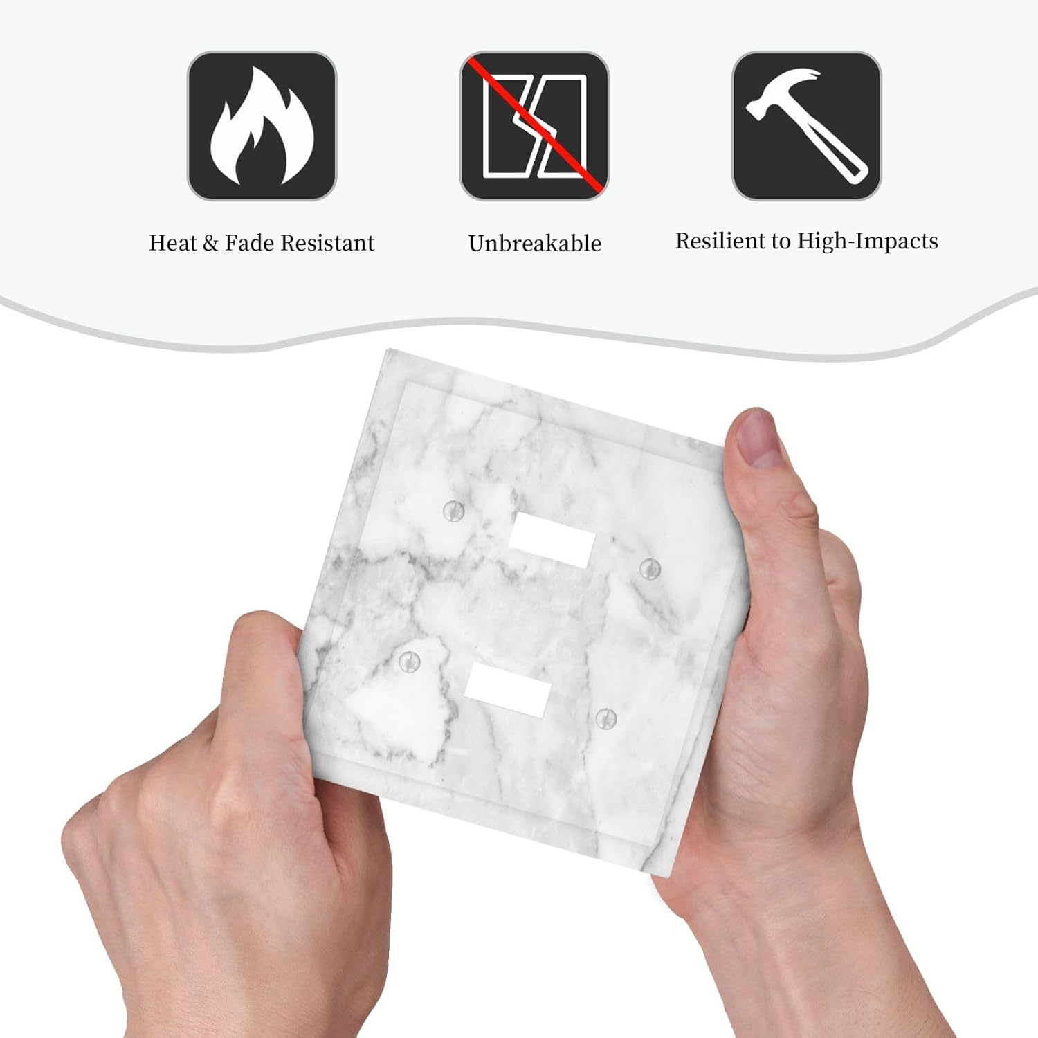 Light Gray Marble Natural Stone Print Decorative Switch Plates 2 Gang Double Toggle Outlet Light Switch Cover Wall Plate Electrical Faceplate for Bathroom Kitchen Decor
