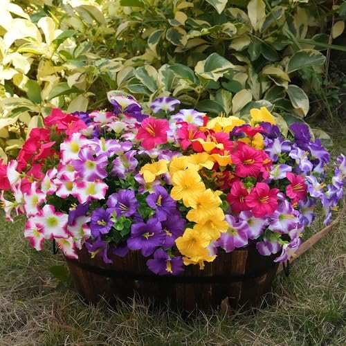 Vemander Artificial Flowers for Outdoors Fake Plants Outside Decoration, 12 Bundles Silk Petunia with Eucalyptus UV Resistant Realistic Faux Flowers for Outdoor Planters Garden Balcony (6 Color) — view 3