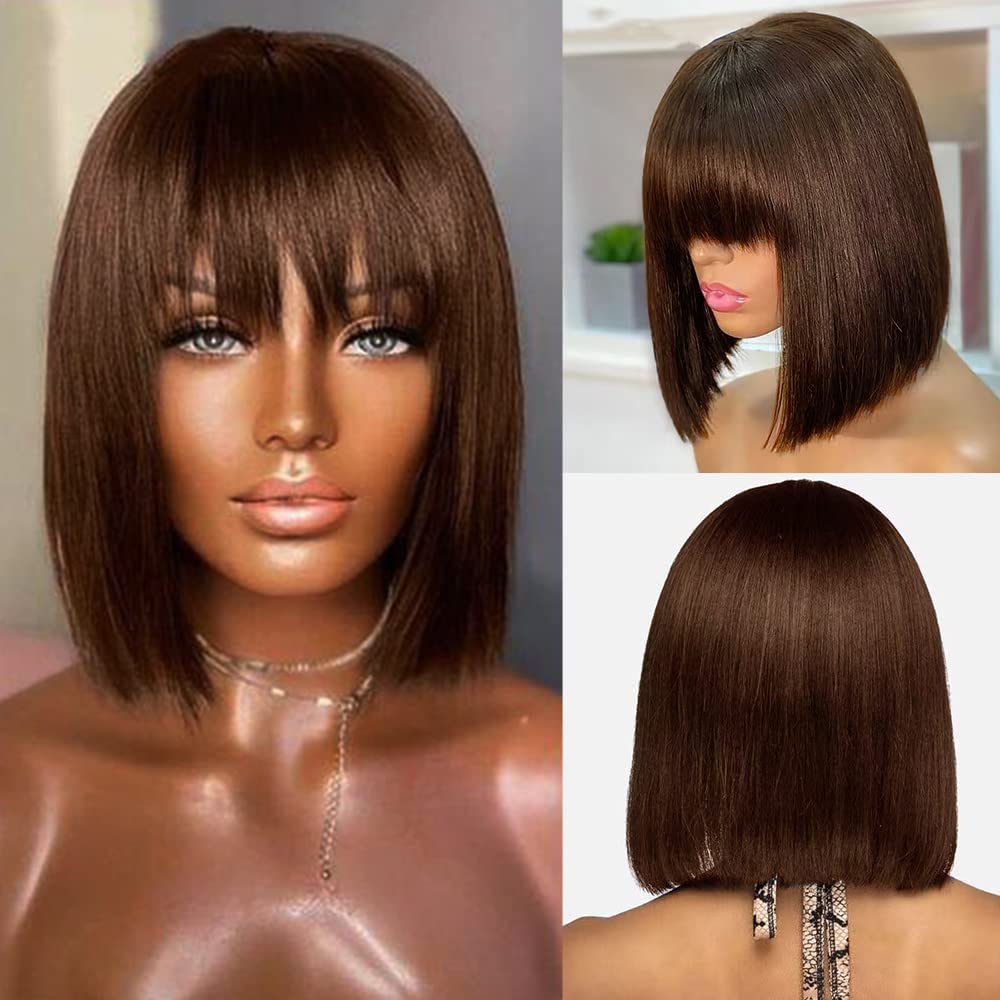 Short Bob Wigs Human Hair Brown Wig Brazilian Straight