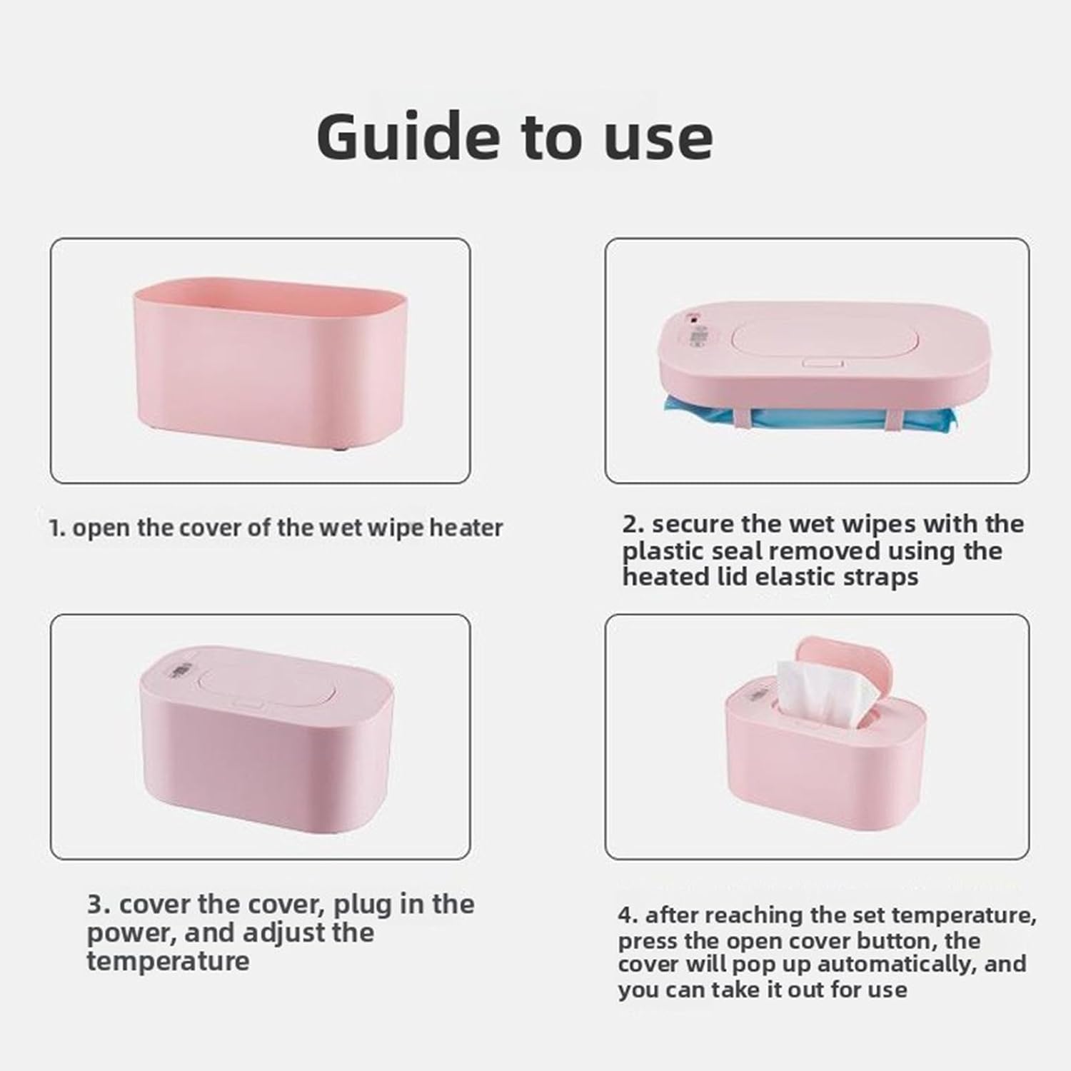 Baby Wipe Warmer, USB Powered Portable Wet Wipes Dispenser with 4 Temperature Settings 40C to 55C, Auto Rebound Design for Home Travel Diaper Changes