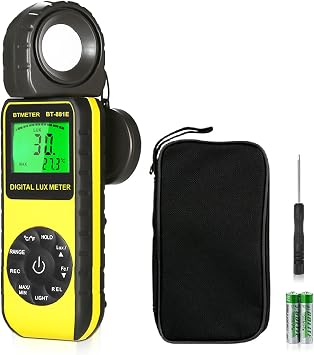 BTMETER Digital Illuminance Light Meter, Handheld Luxmeter 881E Photometer | Measure Lights 0.01-300,000 Lux (0.01-30,000 FC) Foot Candles, Par Meter for Plants Aquarium Light Tester, Backlight LCD