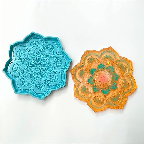 Miniatura 6 de 1 molde de resina para posavasos de flores de mandala, moldes de silicona de diseño 3D para hacer bandejas de posavasos redondos, tapete de tazas,