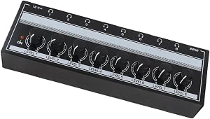 Portable 8-Channel Stereo Headphone Amplifier, Metal Construction, with Power Adapter, Studio and Stage Use
