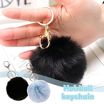 Portachiavi In Pelliccia Artificiale Con Pompon Morbido - Nero, Elegante E Divertente - Foto 4