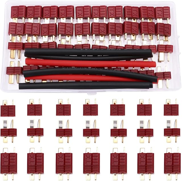 YIXISI 20 Pairs Non-Slip T Male Female Plug Connectors Adapter, with 1m Heat Shrinkable Tube, T-Plug Connectors, Deans Ultra Plugs, for RC Lipo Battery Cable Drone