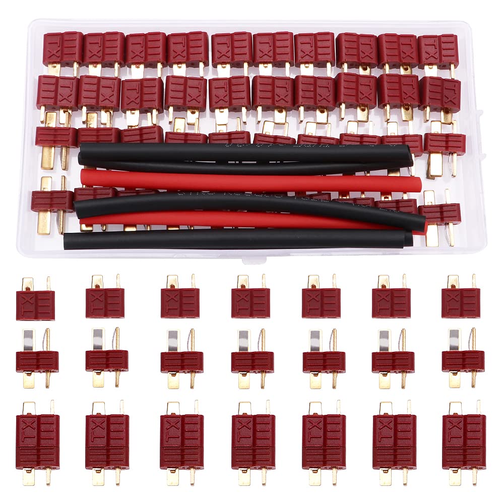 YIXISI 20 Pairs Non-slip T Male Female Plug Connectors Adapter, with 1m Heat Shrinkable Tube, T-Plug Connectors, Deans Ultra Plugs, for RC Lipo Battery Cable Drone โ image 1