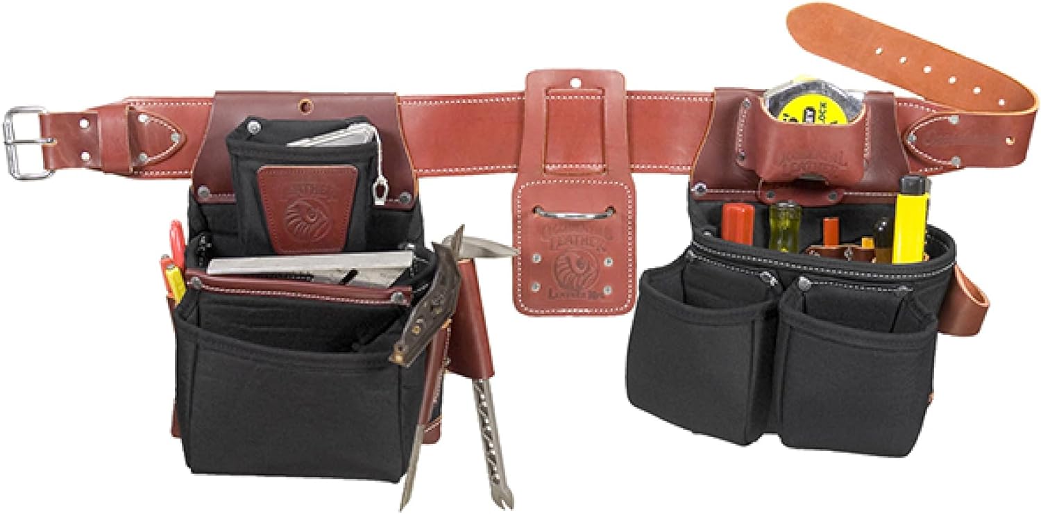 Occidental Leather OxyLights Framer – Cinturón de herramientas con doble bolsa exterior, pequeño, negro, 22 bolsillos y portaherramientas, fabricado