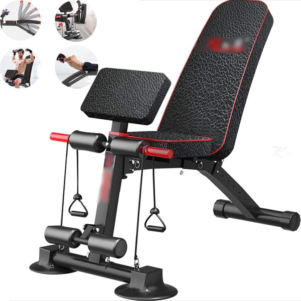 Dumbbell Benches Adjustable Priest Stool Home Multifunctional Sit-up Board Fitness Equipment Fitness Chair Folding Abs Bench Press Bench Load Bearing 250KG (Color : Black red, Size : 62.5cm)