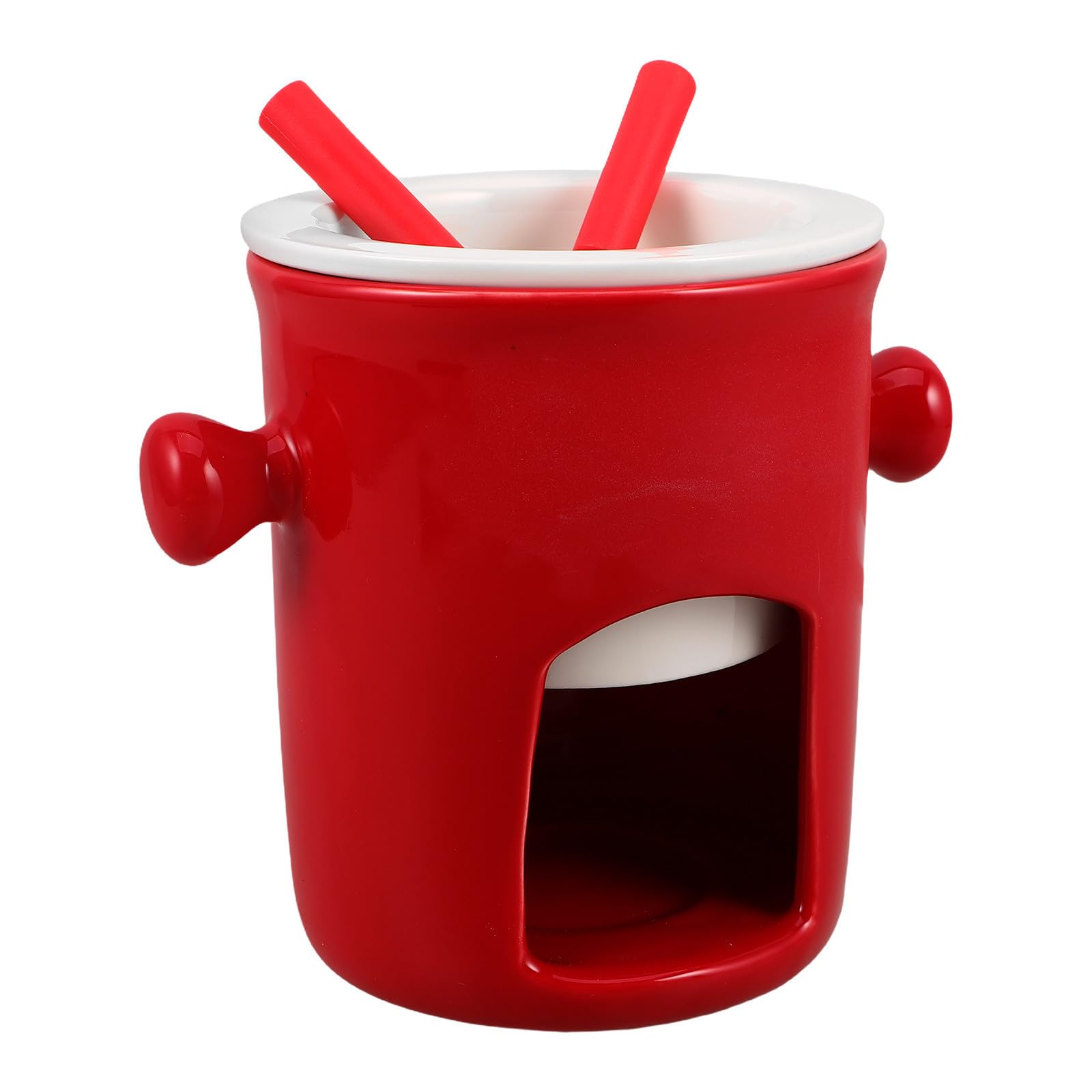 INOOMP Set per Fonduta in Ceramica Rosso con Forchetta per Casa | Acciaio Inossidabile, Stile Creativo, Trattiene Calore, per Riunioni Familiari e Feste Nuziali