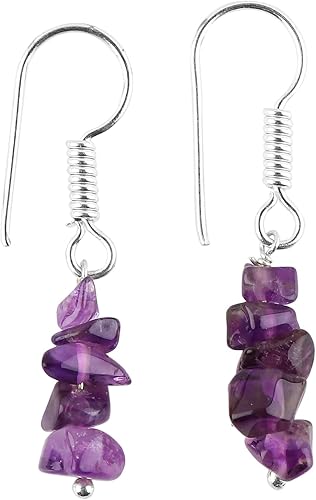 Thecraftman - Aretes de amatista natural para mujer, joyería de yoga, meditación, aretes de cristal, piedra preciosa cruda, cristales curativos