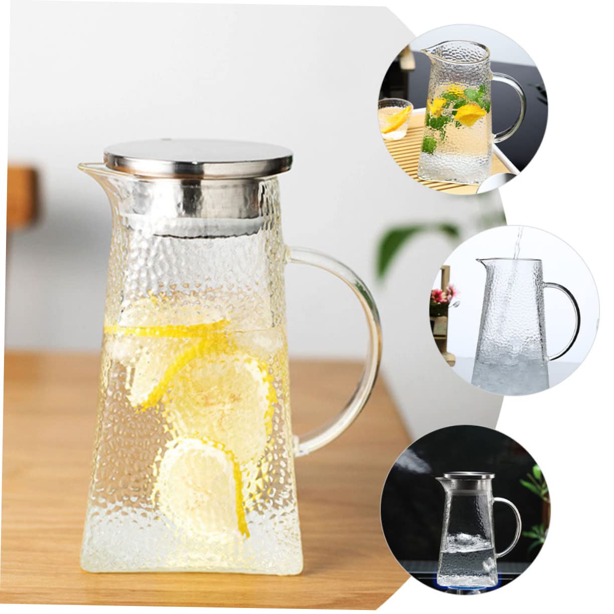 Zerodeko Jarra de Vidrio con Patrón Martillado Jarra de Agua Hogar para Servir Bebidas Refrescantes Té o Jugo Fiestas o Reuniones Familiares