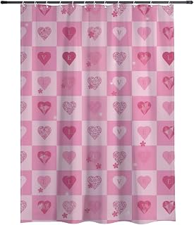 Light Weight Shower Curtain with Hooks Bathroom Curtains Decorative for Shower Waterproof Cloth Aesthetic Fabric Bath Curtains Art Drawing Vintage Hearts Valentine Retro Bathtub Curtain 48×72in