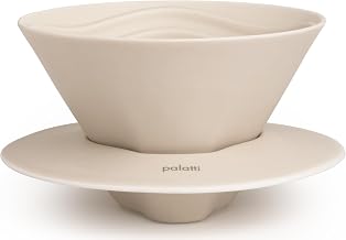 Palatti Dune Porcelain Pour Over Coffee Dripper, Ceramic Pour Over Coffee Maker, Adapt to 185 or 155 Flat Bottom Basket Filters, Medium Flow Rate, Interchangeable Wall and Base, 1-4 cups