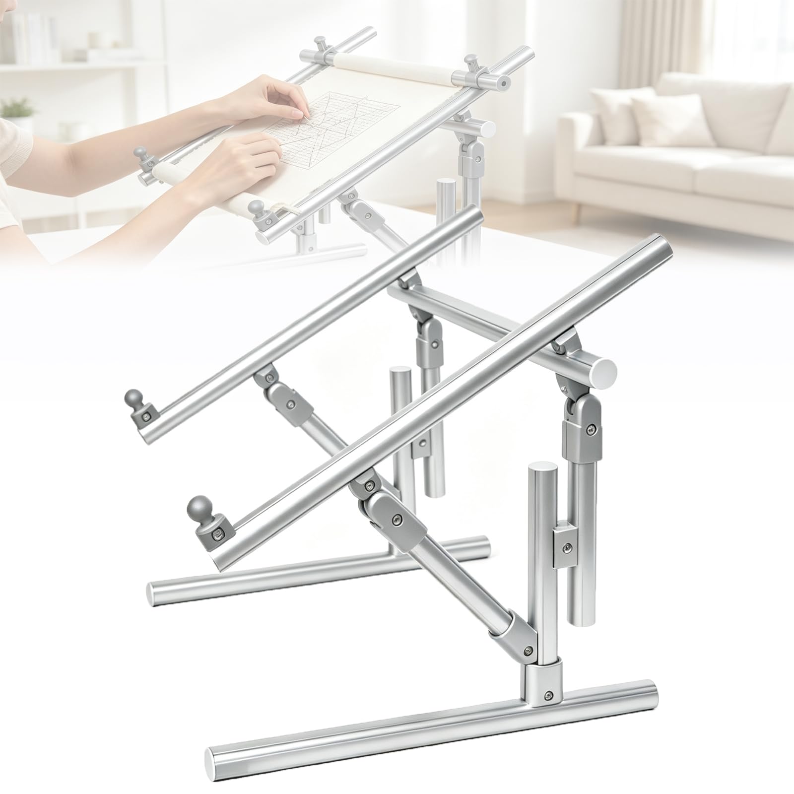 Wieloosiowy regulowany aluminiowy stojak do haftowania, wzmocniony przegub, bez użycia rąk, stojak do robótek ręcznych, na blat, łóżko i kanapę, do pikowania, szycia igłowego, rzemiosła DIY
