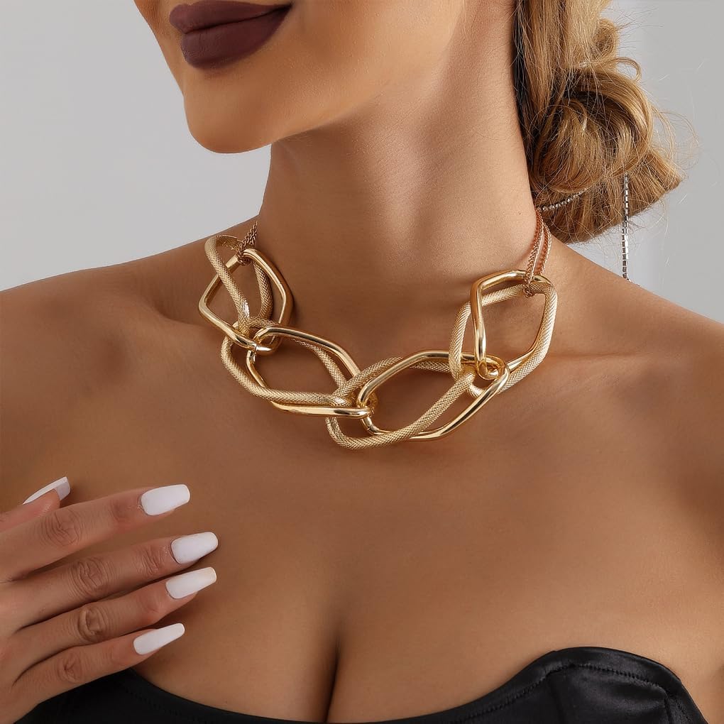 GIGB PBDK Chunky Gold Necklaces for Women Exaggerated Large Chain Choker Necklace Irregular Geometric Round Statement Necklace Trendy Hip Hop Jewelry Accessory - Image 4