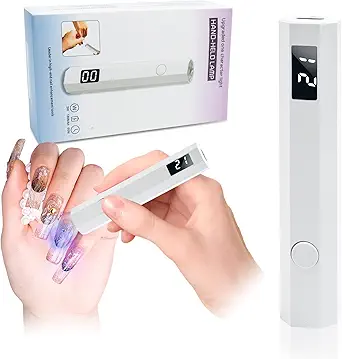 Handheld UV Light for Gel Nails, Mini Nail Lamp with LED Display, Fast Curing, Portable Cordless Rechargeable, for Home or Travel use (White)