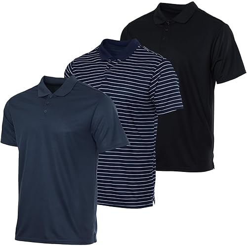 Real Essentials 3 Pack: Men's Quick-Dry Short Sleeve Athletic Performance Polo Shirt (Available in Big & Tall)