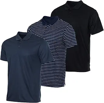 Real Essentials 3 Pack: Men's Quick-Dry Short Sleeve Athletic Performance Polo Shirt (Available in Big & Tall)