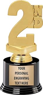 Crown Awards 2nd Place Trophies with Custom Engraving, 7.25" Personalized Second Place Award Trophy On Deluxe Round Base