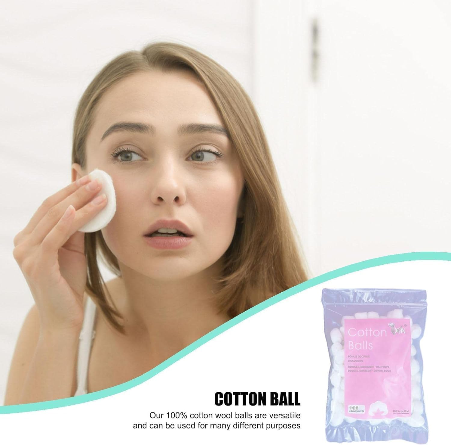 100Pcs Soft Cotton Wool | House Necessary Absorbent Delicate Lightweight Cotton Balls and Swabs for Sensitive Skin Household Needs Outdoor Traveling Everyday Use Balls (White)