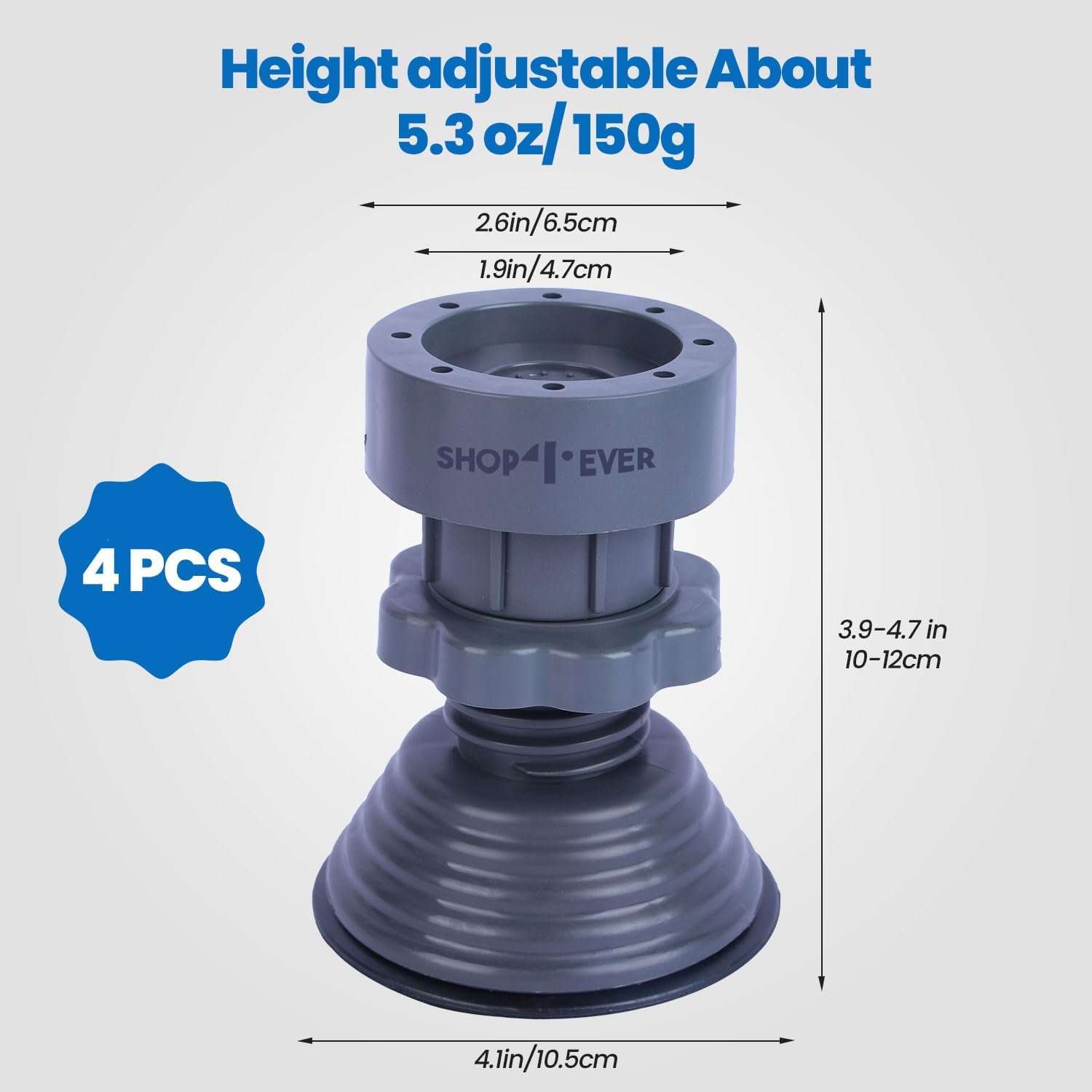 Shop4Ever Washing Machine Legs Set of 4 Adjustable Washing Machine Legs Anti-Vibration & Anti-Slip Rubber Base Height Raiser for Front & Top Load Supports Upto 300KG for Home Appliances