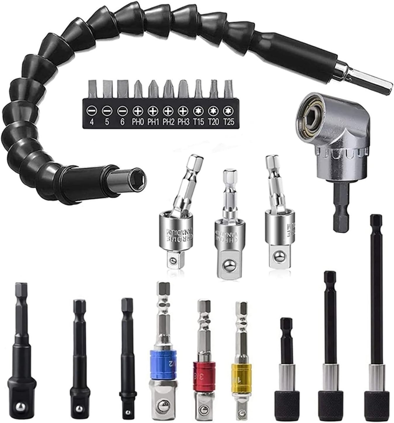 Flexible Drill Bit Extension Set, Impact Socket Adapter Set, 360 Degree Rotatable Socket Adapter, Quick Change Bits Socket Sockets