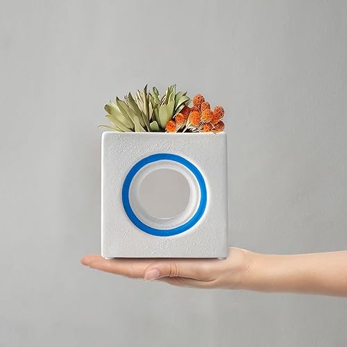 ERESGREAT Jarrón cuadrado estético de cerámica blanca con agujero, moderno florero de cerámica, jarrones de cerámica funky para decoración del disponible en Yaxa Peru