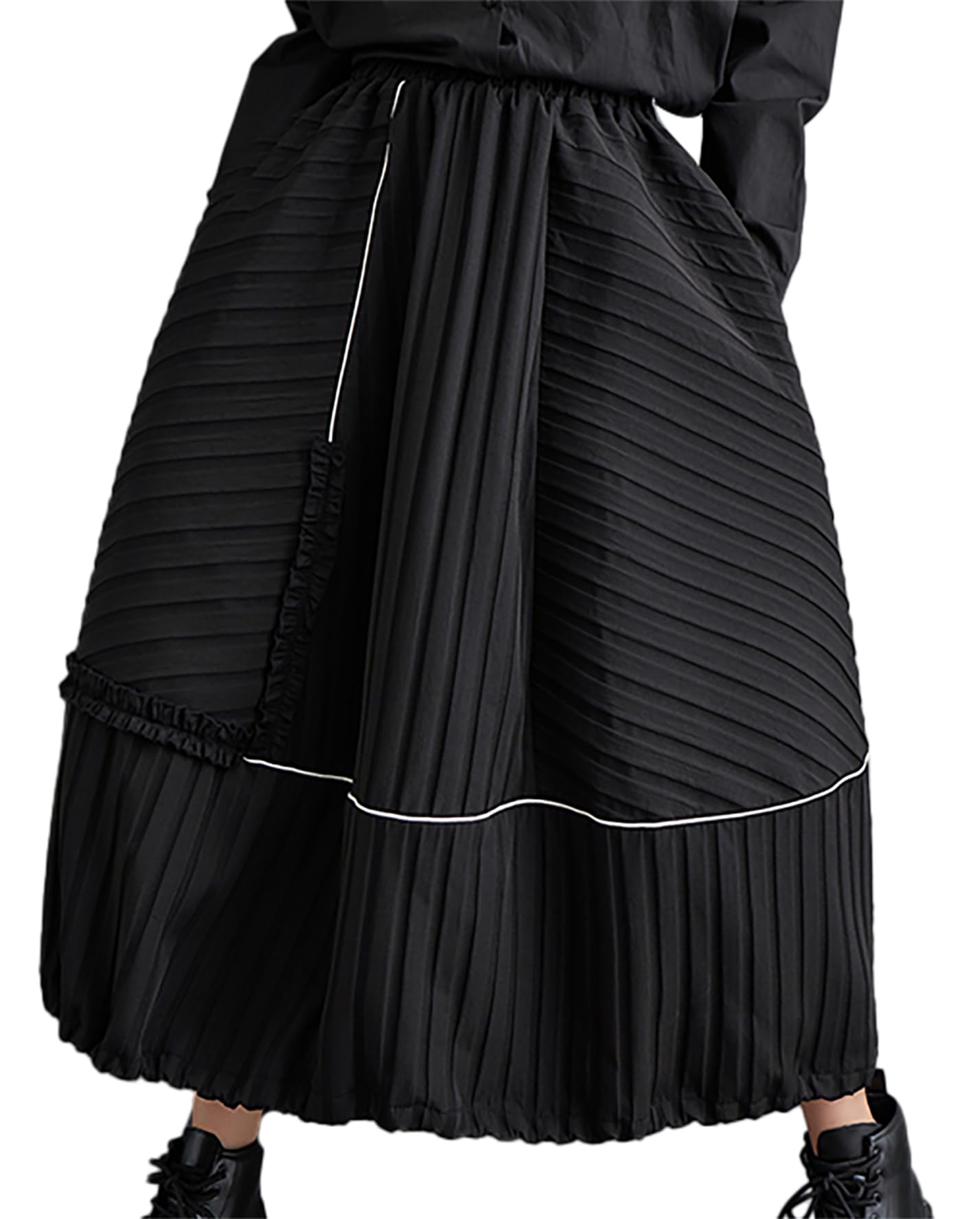 ellazhu Womens Skirt Loose Oversize Pleated Maxi Hem High Elastic Waist Printed Side Pockets GZ668 A