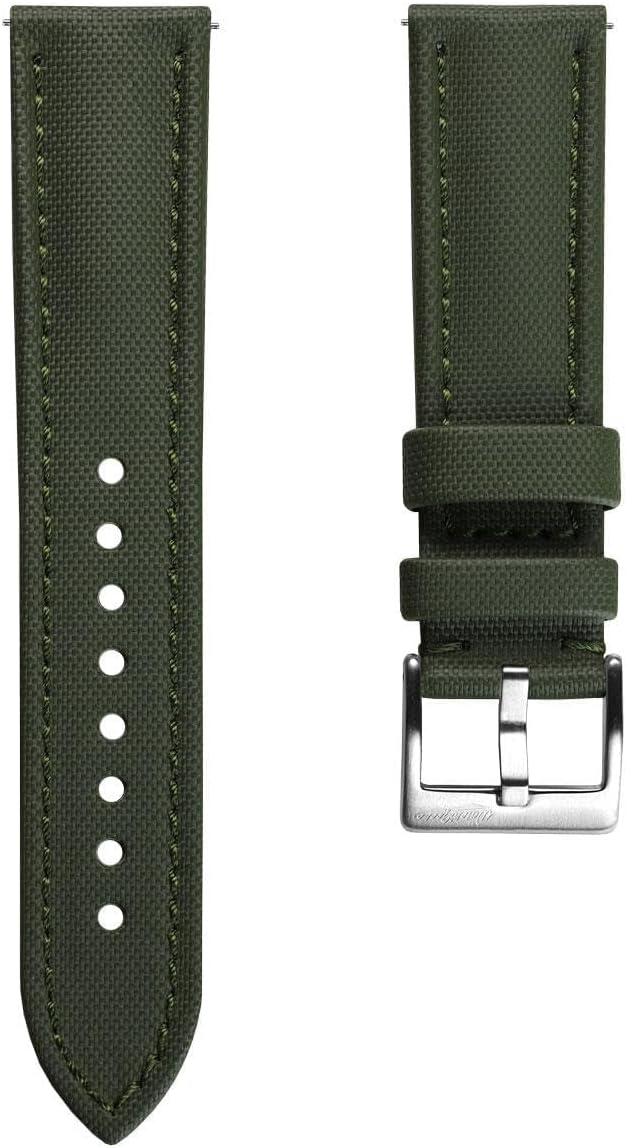 WatchGecko Atlas Sailcloth Waterproof Watch Strap – Quick-Release Spring Bars, Brushed Stainless-Steel Buckle, 18mm, 19mm, 20mm, 21mm, 22mm Sizes, 5 Color Options