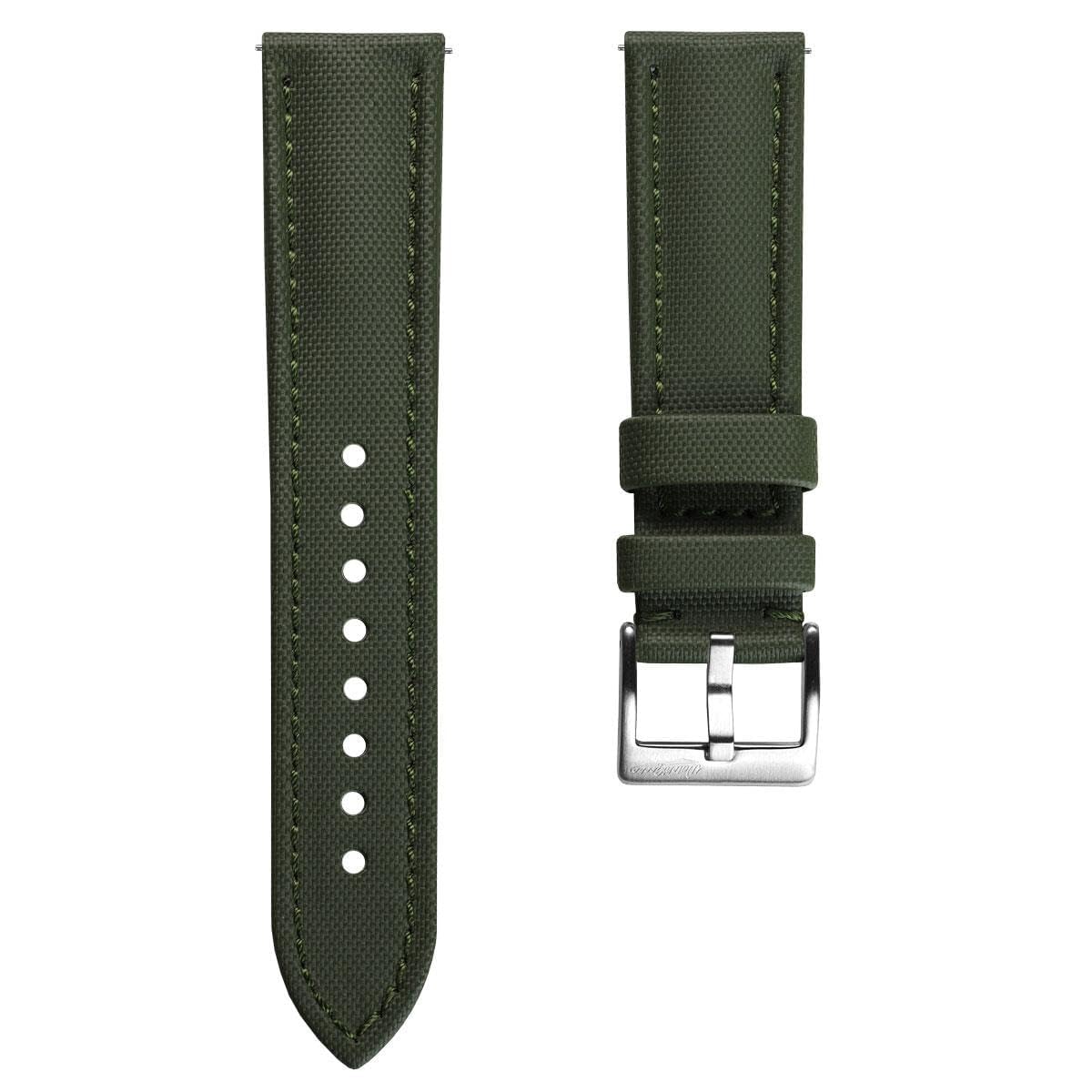 WatchGecko Atlas Sailcloth - Cinturino impermeabile per orologio, barre a molla a sgancio rapido, fibbia in acciaio inox spazzolato, dimensioni 18 mm, 19 mm, 20 mm, 21 mm, 22 mm, 5 colori disponibili