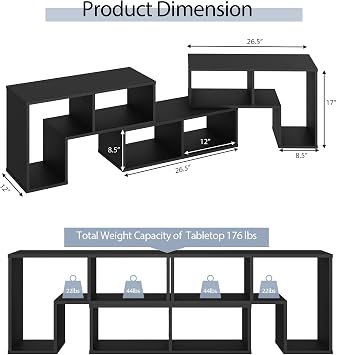 Tangkula 3 Pieces Console TV Stand, Free-Combination Entertainment Center for 50 55 60 65 Inch TV, Minimalist Modern TV Media Stand, DIY Open Storage Bookcase Shelf for Living Room (Black)